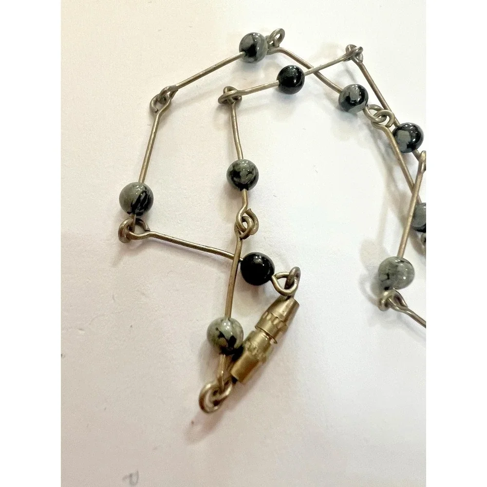 Artisan Wire Beaded Bracelet Gray‎ Black Beads Minimalist Modernist Open Airy